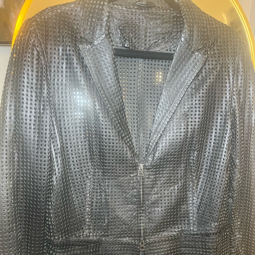 Anatomie Black Lambskin leather Perforated Blazer